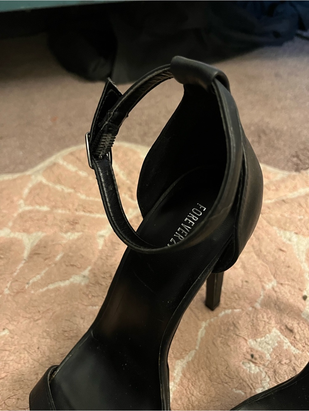 Forever 21 Black Square-Toe Ankle-Strap Stiletto Heels - Picture 3 of 6
